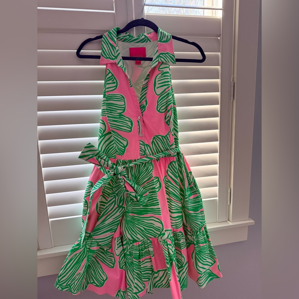 Lilly Pulitzer Sleeveless Pink & Green Leaf Print Sundress - Picture 4 of 4